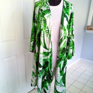 Denim 24/7 Cardigan, color green and white, size small  (10/12) oversized